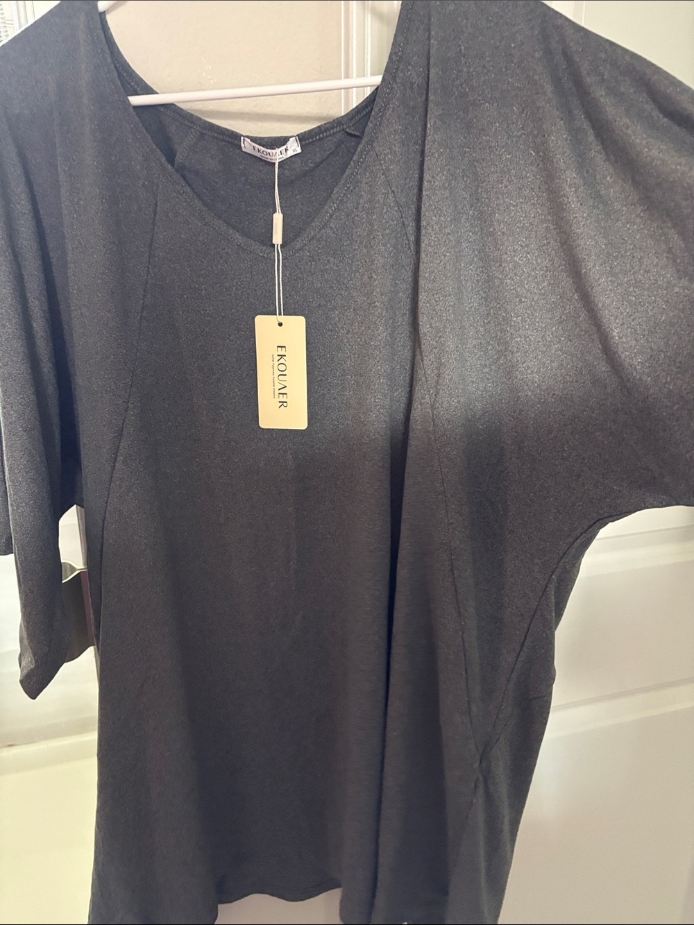 Womens charcoal gray/ Black V-Neck Short Sleeve tunic